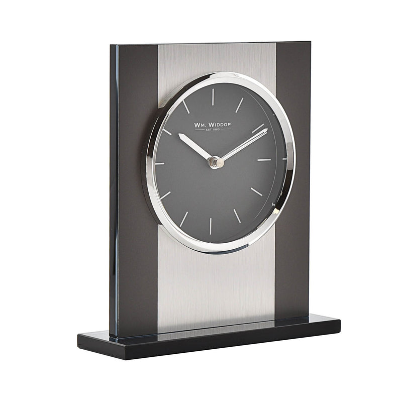 Black Glass & Brushed Aluminium Mantel Clock