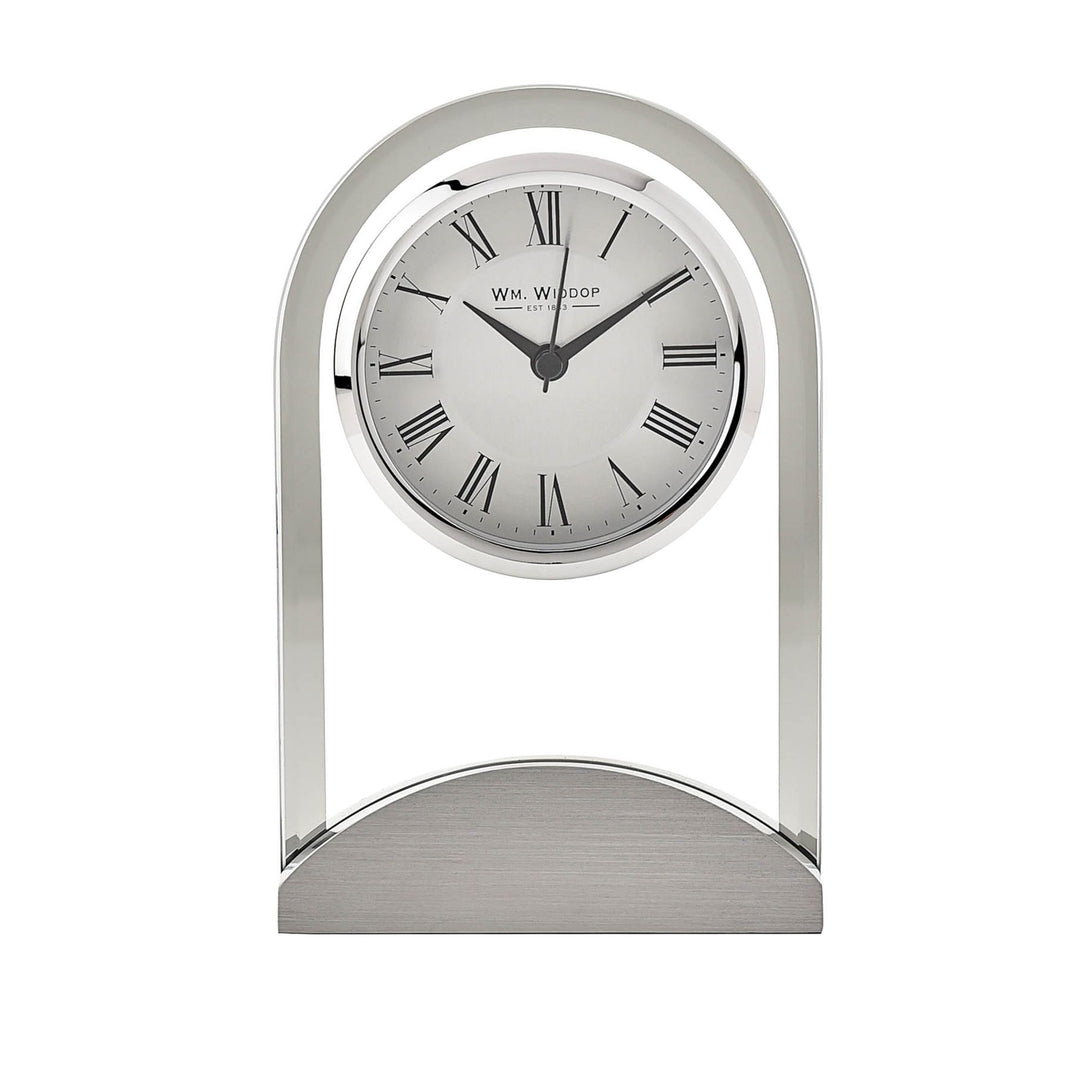 Arched Glass Silver Aluminium Mantel Clock