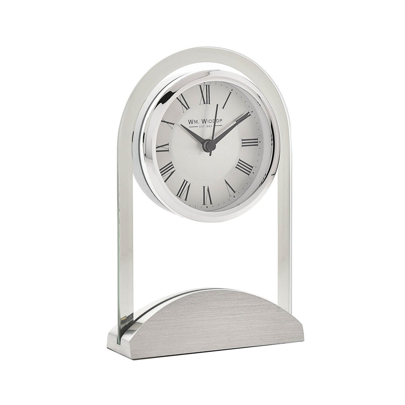 Arched Glass Silver Aluminium Mantel Clock