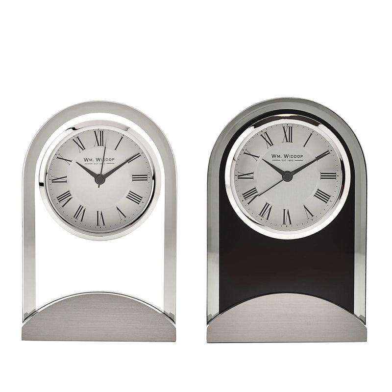 Arched Glass Silver Aluminium Mantel Clock