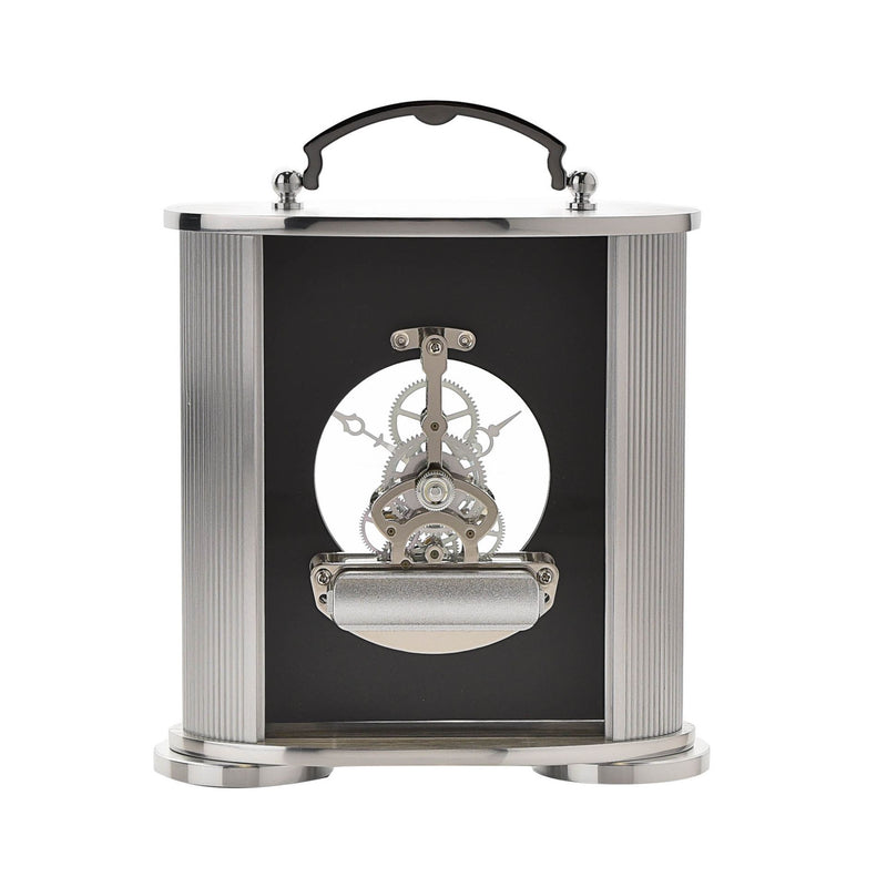 Silver Aluminium & Black Skeleton Mantel Clock